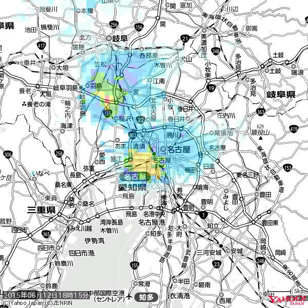 名古屋の天気(雨): やや強い雨 降水強度: 14.50(mm/h) 2015年06月12日 18時15分の雨雲 #雨雲bot #bot 名古屋の天気(雨): やや強い雨 降水強度: 14.50(mm/h) 2015年06月12日 18時15分の雨雲 #雨雲bot #bot