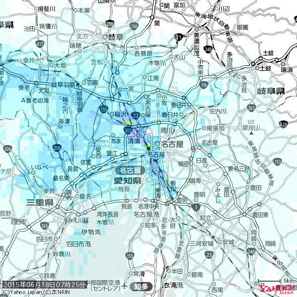 名古屋の天気(雨): 強い雨 降水強度: 24.50(mm/h) 2015年06月18日 07時25分の雨雲 #豪雨bot #雨雲bot #bot 名古屋の天気(雨): 強い雨 降水強度: 24.50(mm/h) 2015年06月18日 07時25分の雨雲 #豪雨bot #雨雲bot #bot