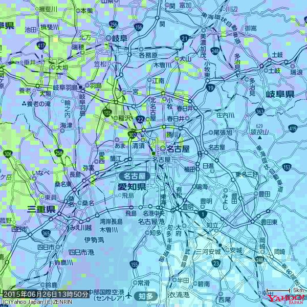 名古屋の天気(雨): やや強い雨 降水強度: 13.50(mm/h) 2015年06月26日 13時50分の雨雲 #雨雲bot #bot 名古屋の天気(雨): やや強い雨 降水強度: 13.50(mm/h) 2015年06月26日 13時50分の雨雲 #雨雲bot #bot