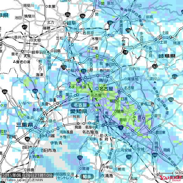名古屋の天気(雨): やや強い雨 降水強度: 13.50(mm/h) 2015年06月26日 21時10分の雨雲 #雨雲bot #bot 名古屋の天気(雨): やや強い雨 降水強度: 13.50(mm/h) 2015年06月26日 21時10分の雨雲 #雨雲bot #bot