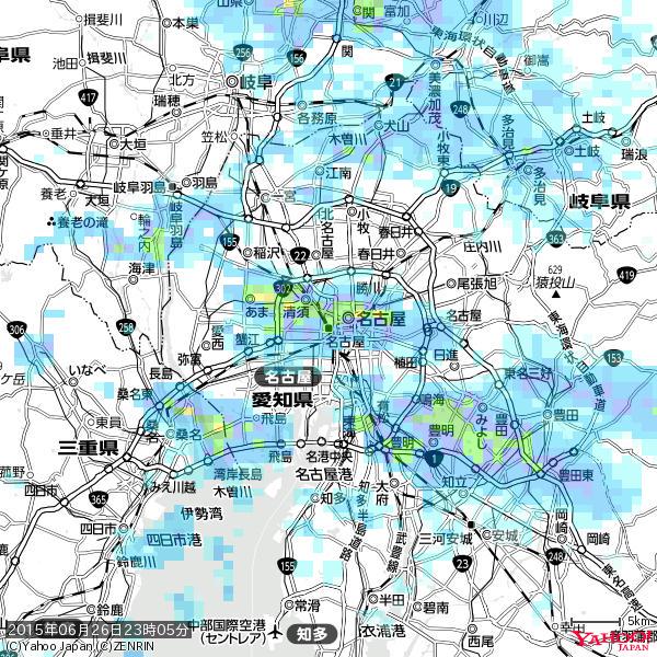名古屋の天気(雨): やや強い雨 降水強度: 14.50(mm/h) 2015年06月26日 23時05分の雨雲 #雨雲bot #bot 名古屋の天気(雨): やや強い雨 降水強度: 14.50(mm/h) 2015年06月26日 23時05分の雨雲 #雨雲bot #bot