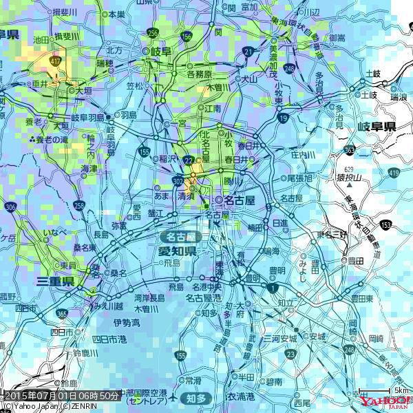 名古屋の天気(雨): 強い雨 降水強度: 26.50(mm/h) 2015年07月01日 06時50分の雨雲 #豪雨bot #雨雲bot #bot 名古屋の天気(雨): 強い雨 降水強度: 26.50(mm/h) 2015年07月01日 06時50分の雨雲 #豪雨bot #雨雲bot #bot