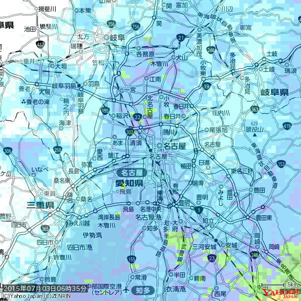 名古屋の天気(雨) 降水強度: 9.75(mm/h) 2015年07月03日 06時35分の雨雲 #雨雲bot #bot 名古屋の天気(雨) 降水強度: 9.75(mm/h) 2015年07月03日 06時35分の雨雲 #雨雲bot #bot