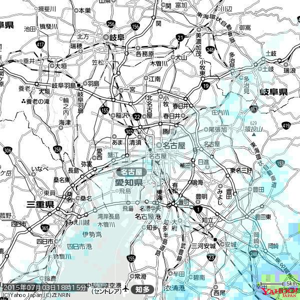 名古屋の天気(雨) 降水強度: 0.95(mm/h) 2015年07月03日 18時15分の雨雲 #雨雲bot #bot 名古屋の天気(雨) 降水強度: 0.95(mm/h) 2015年07月03日 18時15分の雨雲 #雨雲bot #bot