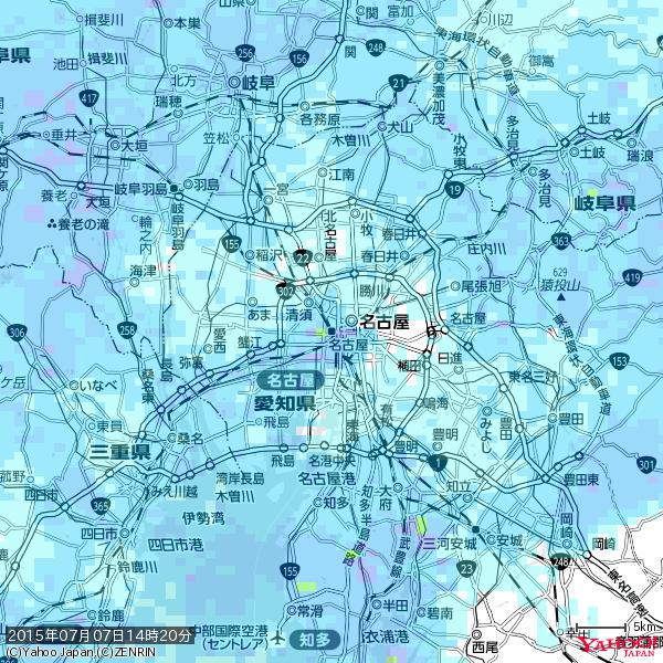 名古屋の天気(雨) 降水強度: 7.75(mm/h) 2015年07月07日 14時20分の雨雲 #雨雲bot #bot 名古屋の天気(雨) 降水強度: 7.75(mm/h) 2015年07月07日 14時20分の雨雲 #雨雲bot #bot