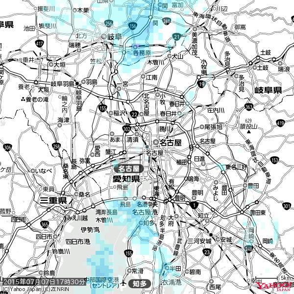 名古屋の天気(雨) 降水強度: 0.85(mm/h) 2015年07月07日 17時30分の雨雲 #雨雲bot #bot 名古屋の天気(雨) 降水強度: 0.85(mm/h) 2015年07月07日 17時30分の雨雲 #雨雲bot #bot