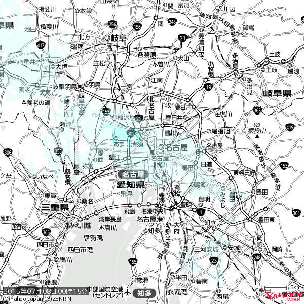 名古屋の天気(雨) 降水強度: 0.85(mm/h) 2015年07月08日 00時15分の雨雲 #雨雲bot #bot 名古屋の天気(雨) 降水強度: 0.85(mm/h) 2015年07月08日 00時15分の雨雲 #雨雲bot #bot