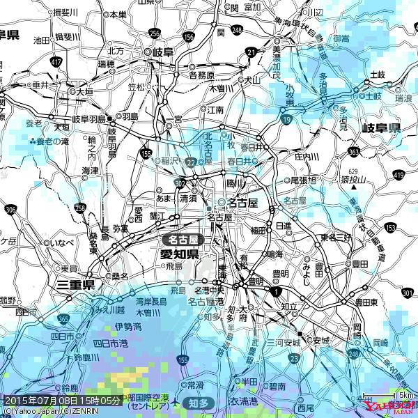 名古屋の天気(雨) 降水強度: 0.55(mm/h) 2015年07月08日 15時05分の雨雲 #雨雲bot #bot 名古屋の天気(雨) 降水強度: 0.55(mm/h) 2015年07月08日 15時05分の雨雲 #雨雲bot #bot