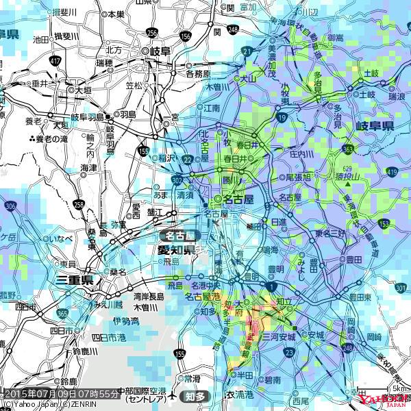 名古屋の天気(雨) 降水強度: 4.63(mm/h) 2015年07月09日 07時55分の雨雲 #雨雲bot #bot 名古屋の天気(雨) 降水強度: 4.63(mm/h) 2015年07月09日 07時55分の雨雲 #雨雲bot #bot