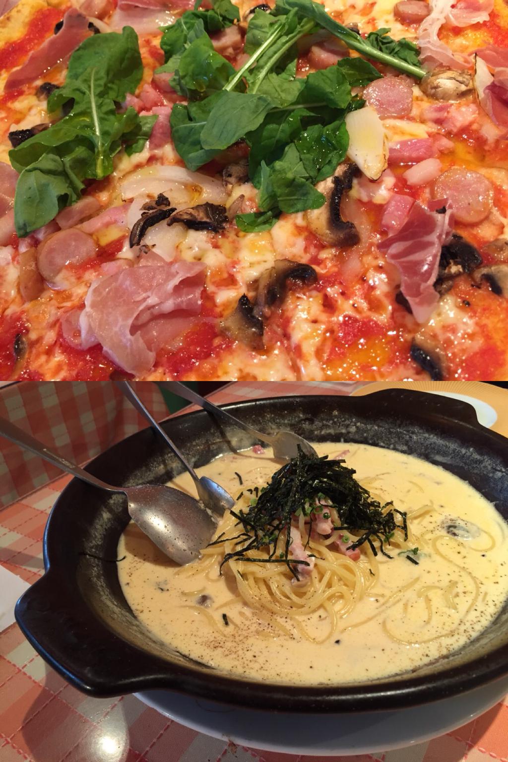 カプリチョーザ ロッソ ピッツァ & 明太子のパルメナーラ スパゲッティ (@ ピッツェリア マリノ 岩崎店 in 小牧市, 愛知県) カプリチョーザ ロッソ ピッツァ & 明太子のパルメナーラ スパゲッティ (@ ピッツェリア マリノ 岩崎店 in 小牧市, 愛知県)