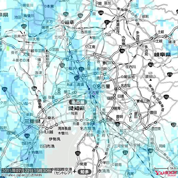 名古屋の天気(雨) 降水強度: 5.25(mm/h) 2015年07月22日 15時30分の雨雲 #雨雲bot #bot 名古屋の天気(雨) 降水強度: 5.25(mm/h) 2015年07月22日 15時30分の雨雲 #雨雲bot #bot