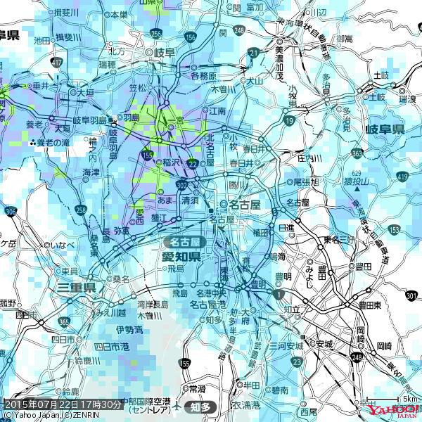 名古屋の天気(雨) 降水強度: 3.63(mm/h) 2015年07月22日 17時30分の雨雲 #雨雲bot #bot 名古屋の天気(雨) 降水強度: 3.63(mm/h) 2015年07月22日 17時30分の雨雲 #雨雲bot #bot