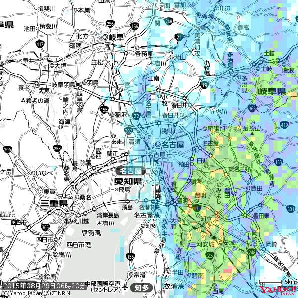 名古屋の天気(雨) 降水強度: 6.75(mm/h) 2015年08月29日 06時20分の雨雲 #雨雲bot #bot 名古屋の天気(雨) 降水強度: 6.75(mm/h) 2015年08月29日 06時20分の雨雲 #雨雲bot #bot