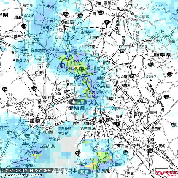 名古屋の天気(雨): やや強い雨 降水強度: 14.50(mm/h) 2015年08月29日 23時05分の雨雲 #雨雲bot #bot 名古屋の天気(雨): やや強い雨 降水強度: 14.50(mm/h) 2015年08月29日 23時05分の雨雲 #雨雲bot #bot