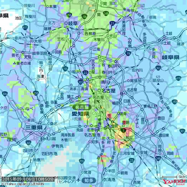 名古屋の天気(雨): やや強い雨 降水強度: 14.50(mm/h) 2015年09月06日 10時50分の雨雲 #雨雲bot #bot 名古屋の天気(雨): やや強い雨 降水強度: 14.50(mm/h) 2015年09月06日 10時50分の雨雲 #雨雲bot #bot