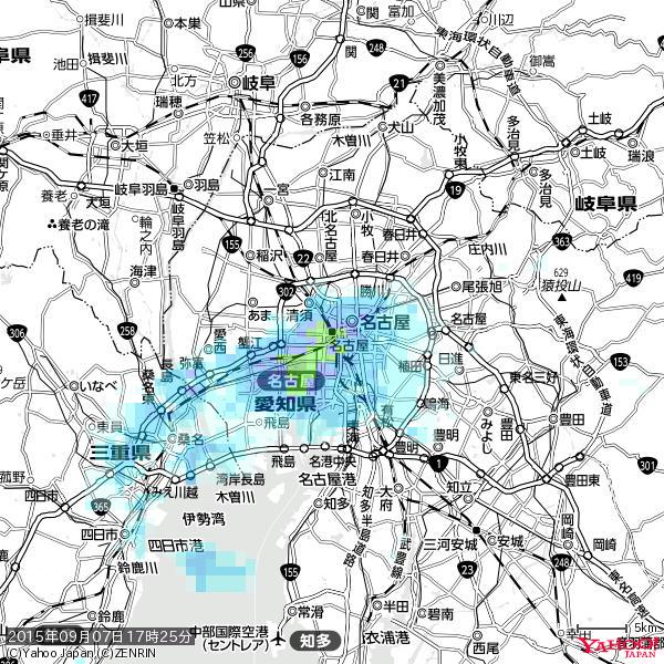 名古屋の天気(雨): やや強い雨 降水強度: 16.50(mm/h) 2015年09月07日 17時25分の雨雲 #雨雲bot #bot 名古屋の天気(雨): やや強い雨 降水強度: 16.50(mm/h) 2015年09月07日 17時25分の雨雲 #雨雲bot #bot