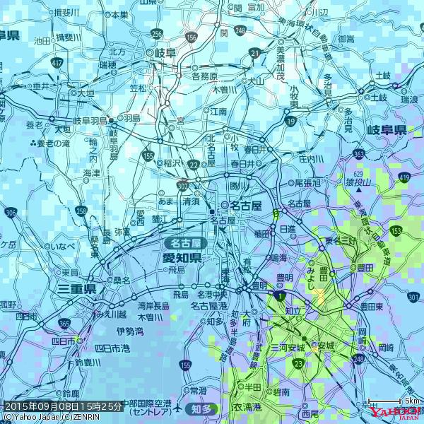 名古屋の天気(雨) 降水強度: 4.63(mm/h) 2015年09月08日 15時25分の雨雲 #雨雲bot #bot 名古屋の天気(雨) 降水強度: 4.63(mm/h) 2015年09月08日 15時25分の雨雲 #雨雲bot #bot