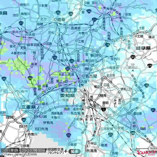 名古屋の天気(雨) 降水強度: 8.25(mm/h) 2015年09月25日 07時00分の雨雲 #雨雲bot #bot 名古屋の天気(雨) 降水強度: 8.25(mm/h) 2015年09月25日 07時00分の雨雲 #雨雲bot #bot