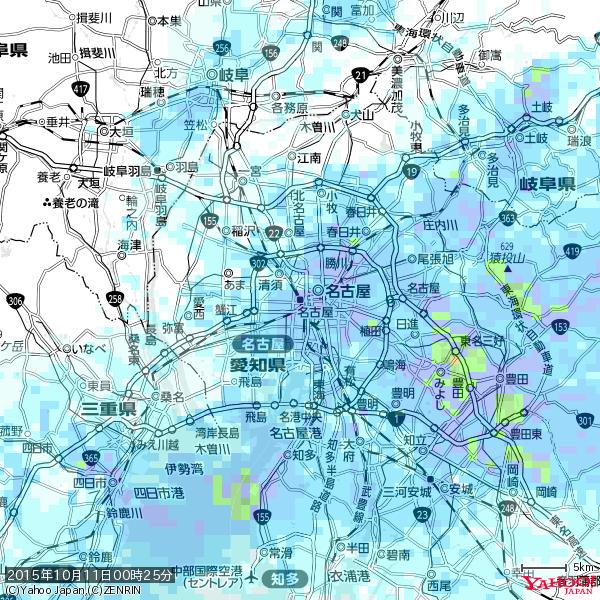 名古屋の天気(雨): やや強い雨 降水強度: 10.50(mm/h) 2015年10月11日 00時25分の雨雲 #雨雲bot #bot 名古屋の天気(雨): やや強い雨 降水強度: 10.50(mm/h) 2015年10月11日 00時25分の雨雲 #雨雲bot #bot