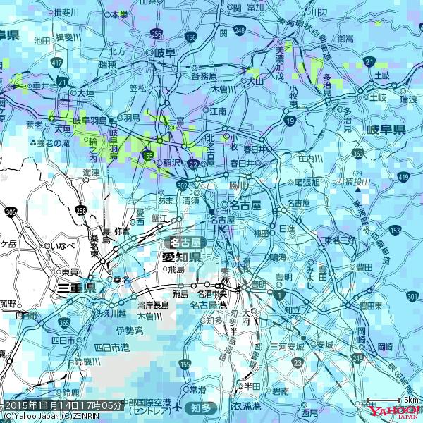 名古屋の天気(雨) 降水強度: 5.25(mm/h) 2015年11月14日 17時05分の雨雲 #雨雲bot #bot 名古屋の天気(雨) 降水強度: 5.25(mm/h) 2015年11月14日 17時05分の雨雲 #雨雲bot #bot