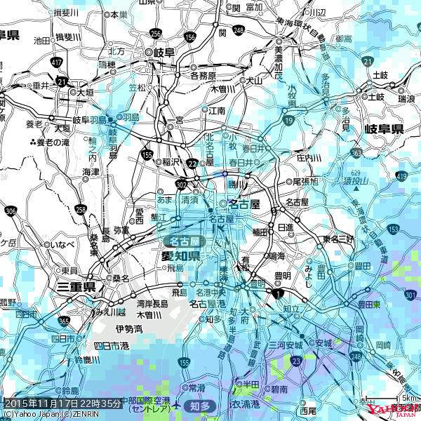名古屋の天気(雨) 降水強度: 3.38(mm/h) 2015年11月17日 22時35分の雨雲 #雨雲bot #bot 名古屋の天気(雨) 降水強度: 3.38(mm/h) 2015年11月17日 22時35分の雨雲 #雨雲bot #bot