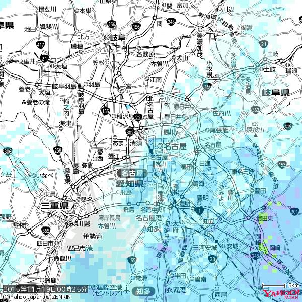 名古屋の天気(雨) 降水強度: 3.38(mm/h) 2015年11月19日 00時25分の雨雲 #雨雲bot #bot 名古屋の天気(雨) 降水強度: 3.38(mm/h) 2015年11月19日 00時25分の雨雲 #雨雲bot #bot