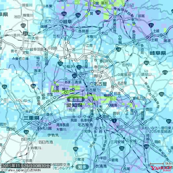 名古屋の天気(雨) 降水強度: 6.25(mm/h) 2015年11月26日 00時30分の雨雲 #雨雲bot #bot 名古屋の天気(雨) 降水強度: 6.25(mm/h) 2015年11月26日 00時30分の雨雲 #雨雲bot #bot