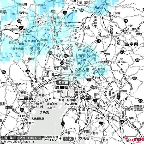 名古屋の天気(雨) 降水強度: 0.95(mm/h) 2015年11月27日 11時45分の雨雲 #雨雲bot #bot 名古屋の天気(雨) 降水強度: 0.95(mm/h) 2015年11月27日 11時45分の雨雲 #雨雲bot #bot