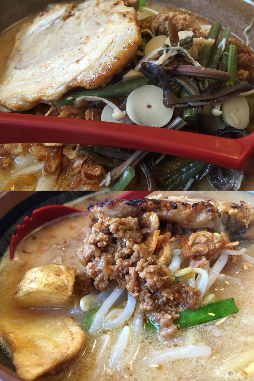 信州味噌 野菜らーめん & 北海道味噌 らーめん with それぞれ炙りチャーシュー1枚トッピング (+130円でデカい) (@ 麺屋 壱正 小牧本店 in 小牧市, 愛知県) 信州味噌 野菜らーめん & 北海道味噌 らーめん with それぞれ炙りチャーシュー1枚トッピング (+130円でデカい) (@ 麺屋 壱正 小牧本店 in 小牧市, 愛知県)