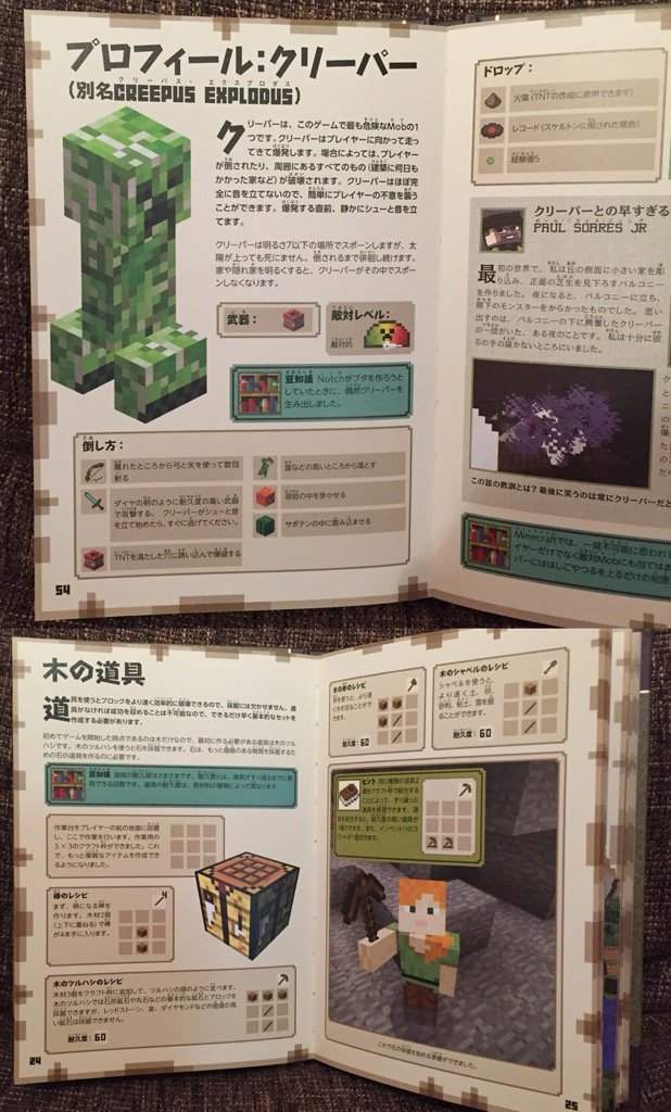 説明ページわくわく感がある。クリーパーとか道具とか。これはあれだ、ウィザードリィのハンドブックとか読むのに似てる。 Minecraft(マインクラフト)公式ビギナーズハンドブック 説明ページわくわく感がある。クリーパーとか道具とか。これはあれだ、ウィザードリィのハンドブックとか読むのに似てる。 Minecraft(マインクラフト)公式ビギナーズハンドブック