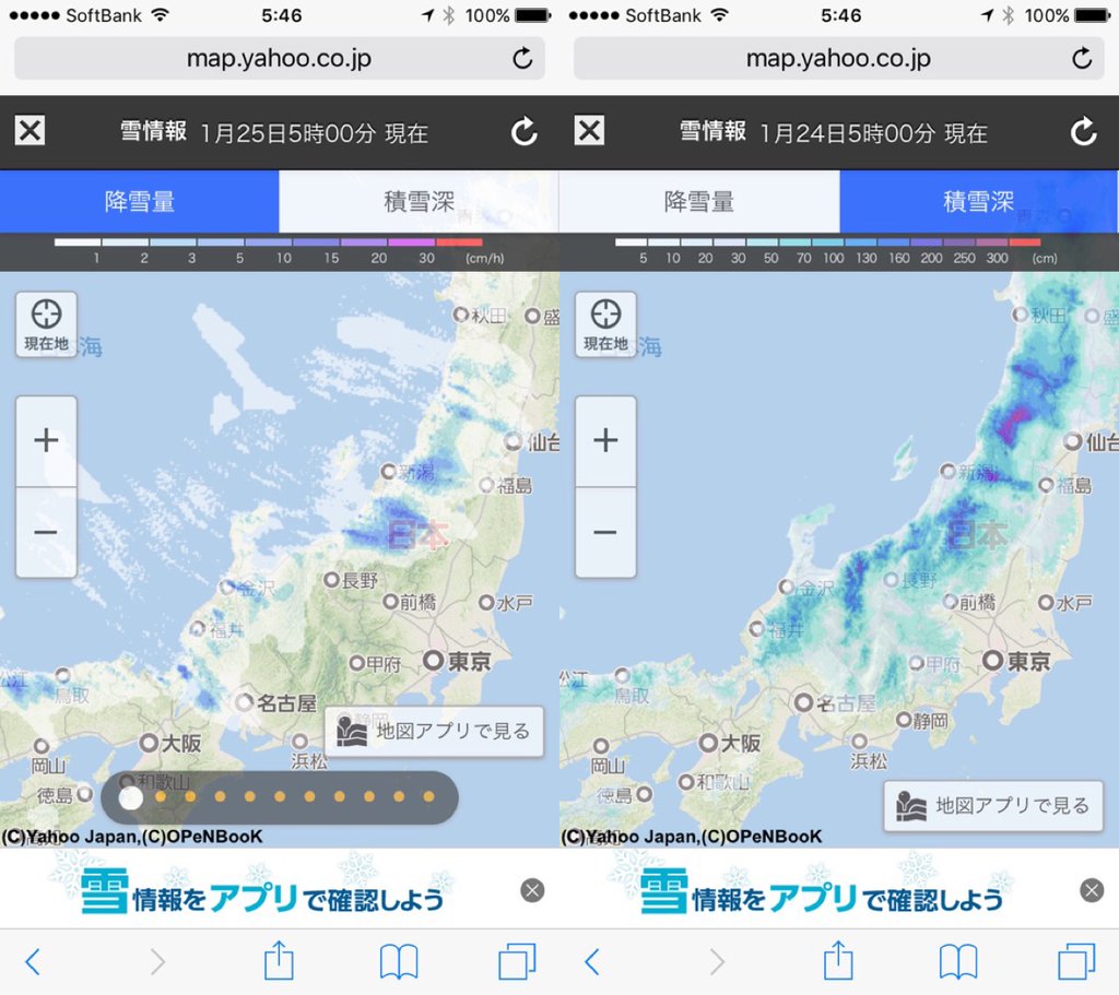 降雪量と積雪深。 降雪量と積雪深。