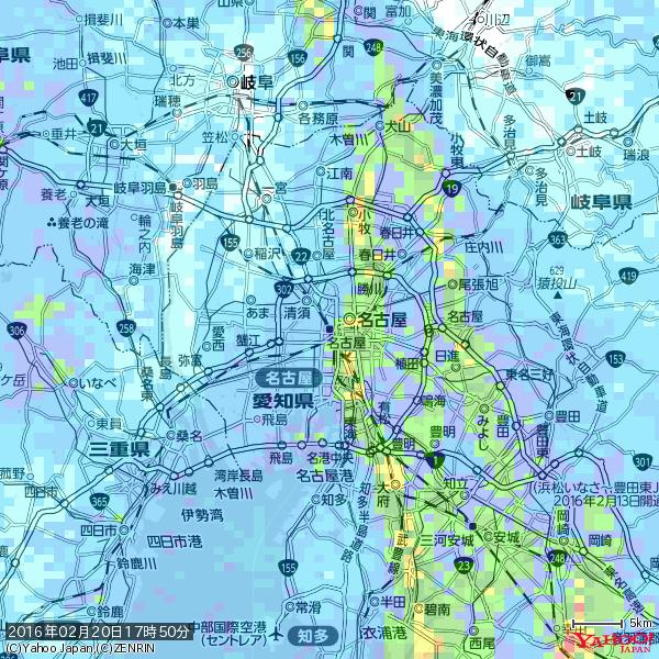 名古屋の天気(雨) 降水強度: 8.75(mm/h) 2016年02月20日 17時50分の雨雲 #雨雲bot #bot 名古屋の天気(雨) 降水強度: 8.75(mm/h) 2016年02月20日 17時50分の雨雲 #雨雲bot #bot