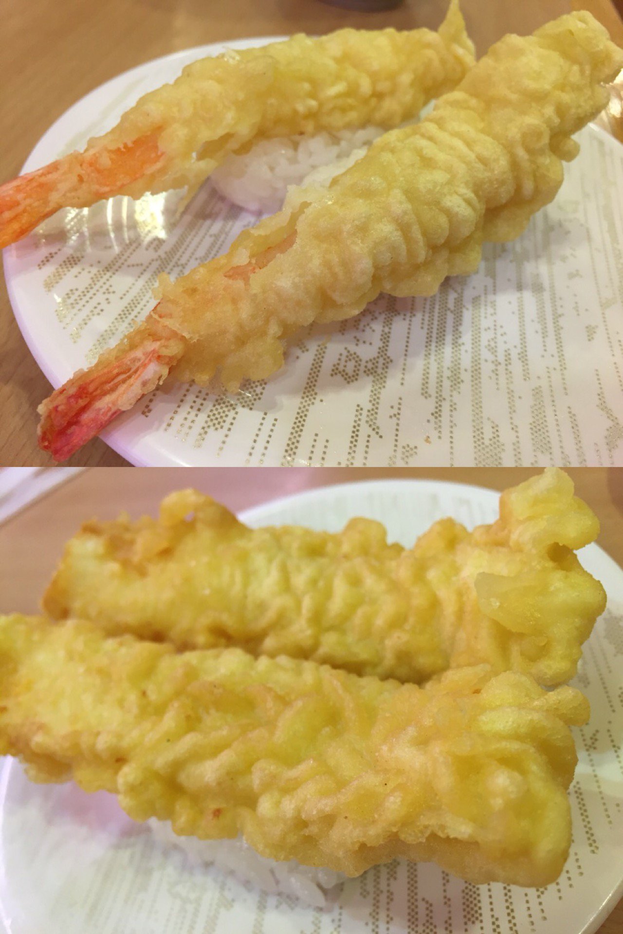 海老天握り & 豪快いか天握り。衣は固め。わりといい。 (@ かっぱ寿司 小牧店 in 小牧市, 愛知県) 海老天握り & 豪快いか天握り。衣は固め。わりといい。 (@ かっぱ寿司 小牧店 in 小牧市, 愛知県)
