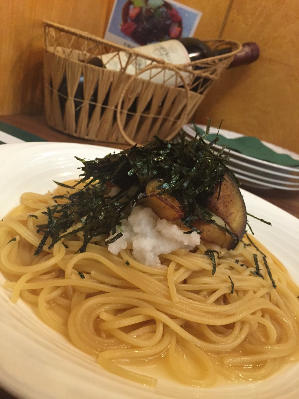 揚げ茄子入り和風おろしスパゲッティ Mサイズ 600円 (@ ペペロンチーノ) 揚げ茄子入り和風おろしスパゲッティ Mサイズ 600円 (@ ペペロンチーノ)