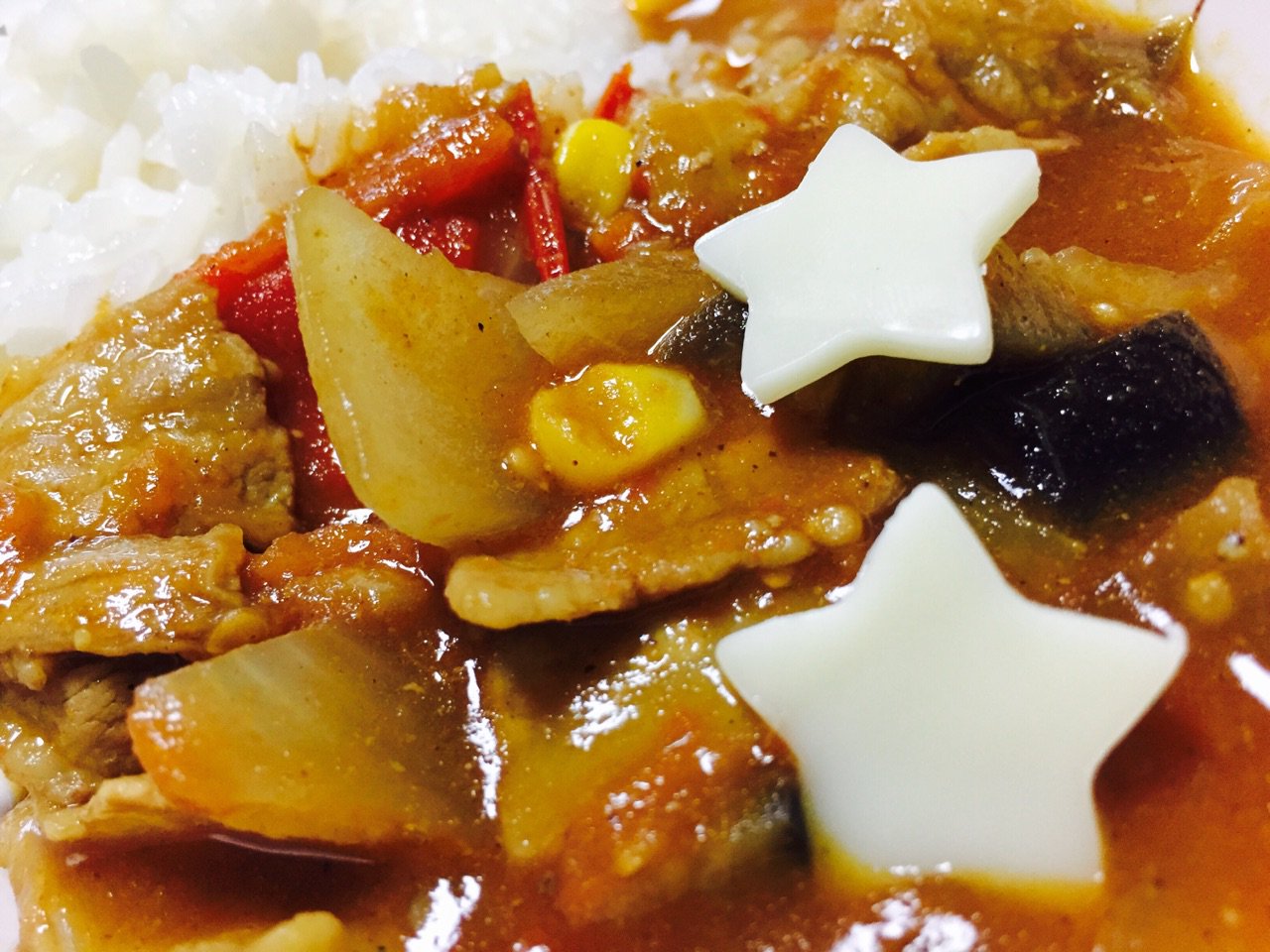 夏野菜カレー (゚д゚)ウマー 星もあるよ☆ 夏野菜カレー (゚д゚)ウマー 星もあるよ☆