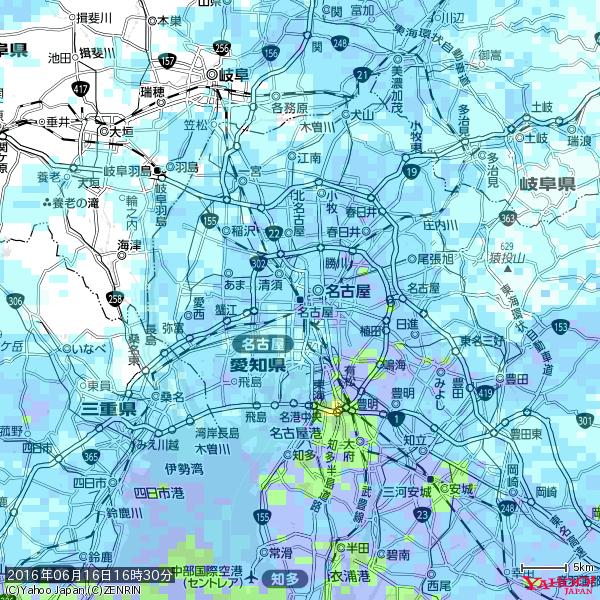 名古屋の天気(雨) 降水強度: 5.75(mm/h) 2016年06月16日 16時30分の雨雲 #雨雲bot #bot 名古屋の天気(雨) 降水強度: 5.75(mm/h) 2016年06月16日 16時30分の雨雲 #雨雲bot #bot