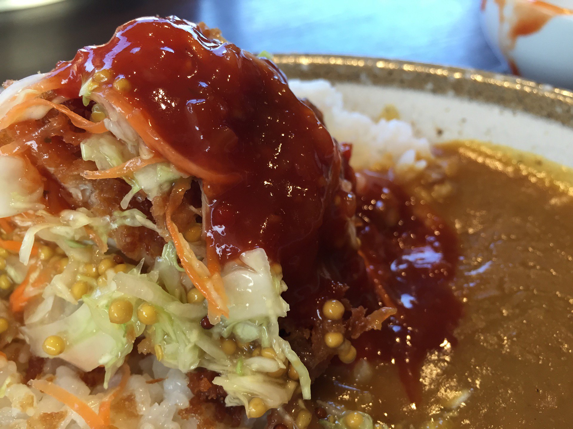 手仕込みチキン勝つカレー甘口にしたのに、激辛ハバネロトマトソースをトッピング。 (@ CoCo壱番屋 春日井町屋店 in 春日井市, 愛知県) 手仕込みチキン勝つカレー甘口にしたのに、激辛ハバネロトマトソースをトッピング。 (@ CoCo壱番屋 春日井町屋店 in 春日井市, 愛知県)