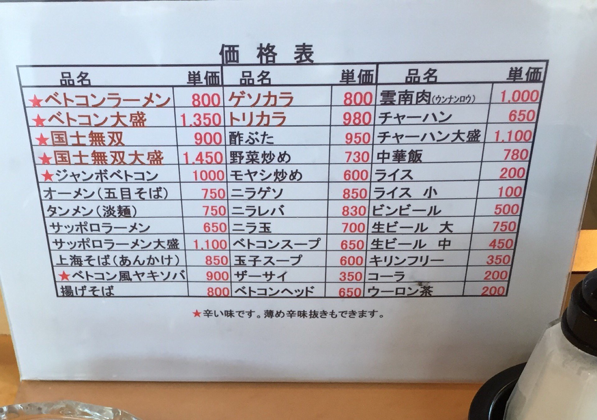 メニュー。11:30オープンのはずだけど、もう先客が4人ほど。禁煙席なし。 (@ ベトコンラーメン新京 小牧店 in 小牧市, 愛知県) メニュー。11:30オープンのはずだけど、もう先客が4人ほど。禁煙席なし。 (@ ベトコンラーメン新京 小牧店 in 小牧市, 愛知県)