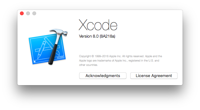 Mac に Xcode 8 をインストール完了。 Mac に Xcode 8 をインストール完了。