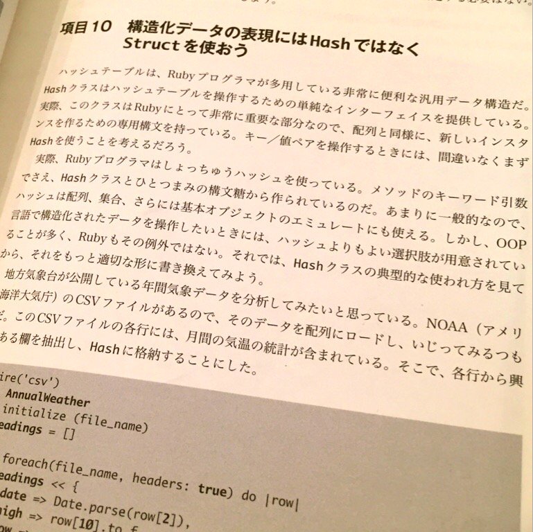 お手軽なクラスジェネレーターみたいな。 「構造化データの表現には Hash ではなく Struct を使おう」 Effective Ruby | Peter J. Jones, arton, 長尾 高弘 お手軽なクラスジェネレーターみたいな。 「構造化データの表現には Hash ではなく Struct を使おう」 Effective Ruby | Peter J. Jones, arton, 長尾 高弘