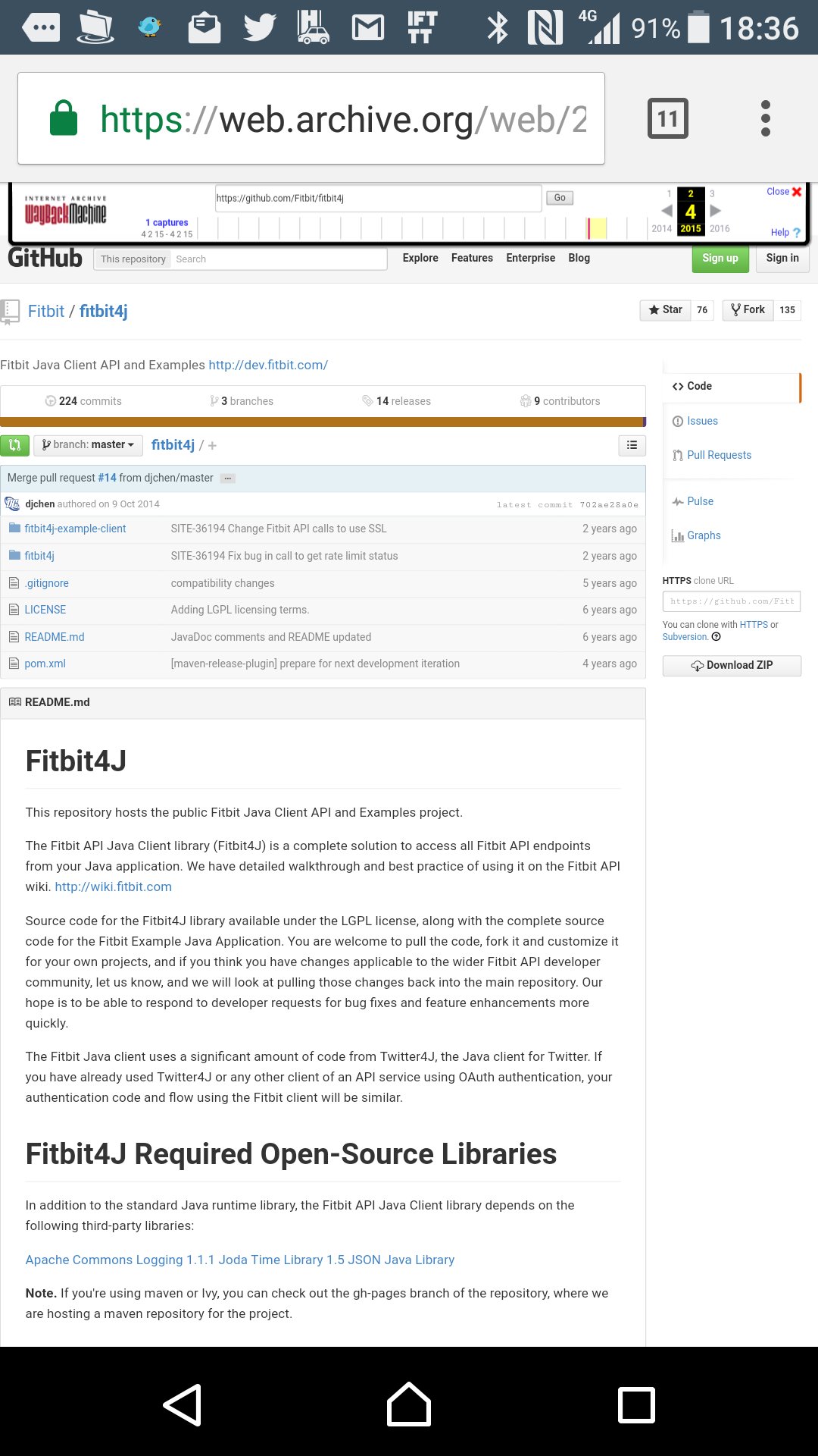 Fitbit4j 本家がもうないので、ウェブアーカイブのスクリーンショットを撮っておく。 Fitbit/fitbit4j · GitHub Fitbit4j 本家がもうないので、ウェブアーカイブのスクリーンショットを撮っておく。 Fitbit/fitbit4j · GitHub