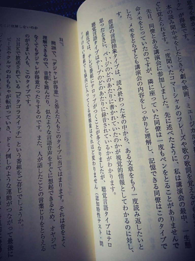聴覚優位者・聴覚言語タイプは「オヤジでなくてもダジャレが得意」って、褒め言葉にならないよね。。。 医師のつくった「頭のよさ」テスト~認知特性から見た6つのパターン~ (光文社新書) | 本田 真美 聴覚優位者・聴覚言語タイプは「オヤジでなくてもダジャレが得意」って、褒め言葉にならないよね。。。 医師のつくった「頭のよさ」テスト~認知特性から見た6つのパターン~ (光文社新書) | 本田 真美