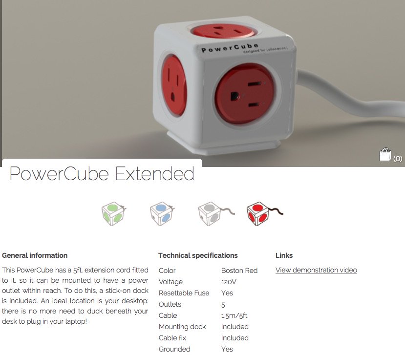 かわいいサイコロ型の電源タップ。衝突しにくいし、他のケーブル無しタイプのキューブを重ねて使える。 PowerCube Extended - allocacoc かわいいサイコロ型の電源タップ。衝突しにくいし、他のケーブル無しタイプのキューブを重ねて使える。 PowerCube Extended - allocacoc