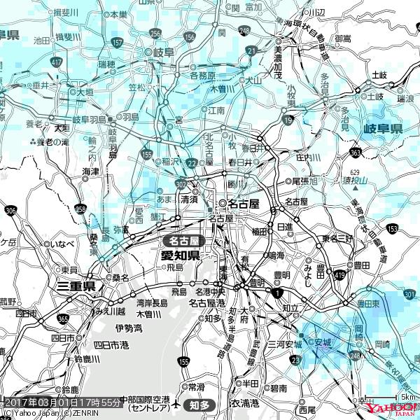 名古屋の天気(雨) 降水強度: 0.85(mm/h) 2017年03月01日 17時55分の雨雲 #雨雲bot #bot 名古屋の天気(雨) 降水強度: 0.85(mm/h) 2017年03月01日 17時55分の雨雲 #雨雲bot #bot