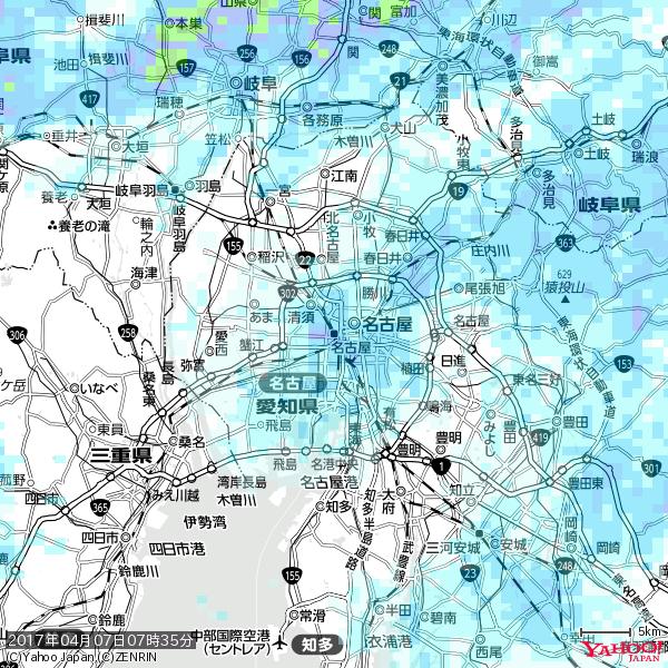 名古屋の天気(雨) 降水強度: 4.38(mm/h) 2017年04月07日 07時35分の雨雲 #雨雲bot #bot 名古屋の天気(雨) 降水強度: 4.38(mm/h) 2017年04月07日 07時35分の雨雲 #雨雲bot #bot