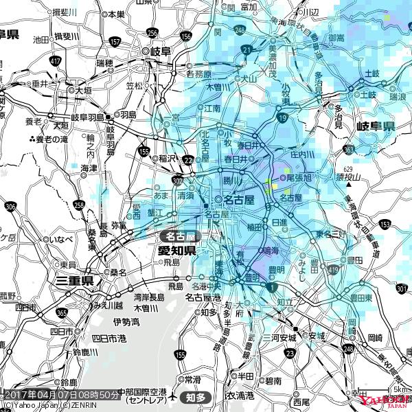 名古屋の天気(雨) 降水強度: 7.75(mm/h) 2017年04月07日 08時50分の雨雲 #雨雲bot #bot 名古屋の天気(雨) 降水強度: 7.75(mm/h) 2017年04月07日 08時50分の雨雲 #雨雲bot #bot