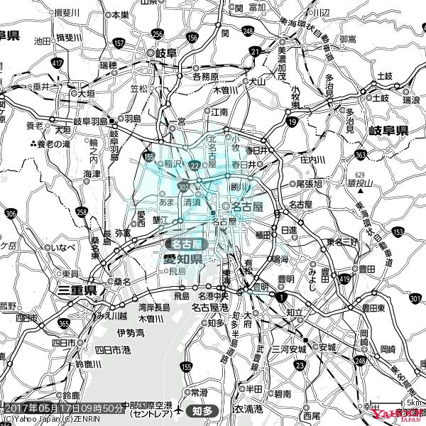 名古屋の天気(雨) 降水強度: 1.15(mm/h) 2017年05月17日 09時50分の雨雲 #雨雲bot #bot 名古屋の天気(雨) 降水強度: 1.15(mm/h) 2017年05月17日 09時50分の雨雲 #雨雲bot #bot