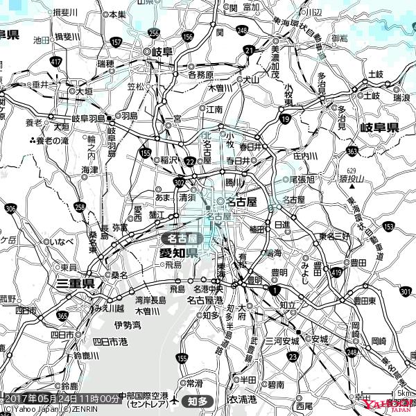 名古屋の天気(雨) 降水強度: 0.85(mm/h)  2017年05月24日 11時00分の雨雲  #雨雲bot #bot 
