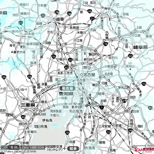 名古屋の天気(雨) 降水強度: 1.15(mm/h)  2017年05月24日 18時30分の雨雲  #雨雲bot #bot 