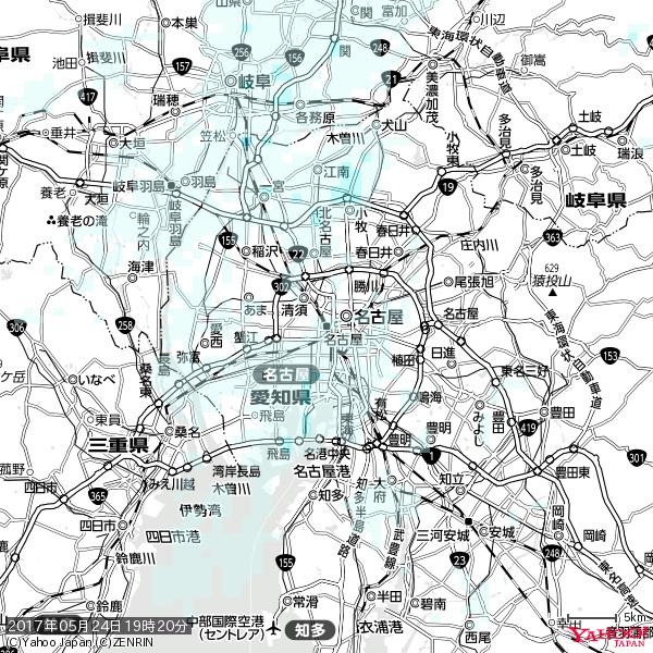 名古屋の天気(雨) 降水強度: 0.55(mm/h)  2017年05月24日 19時20分の雨雲  #雨雲bot #bot 